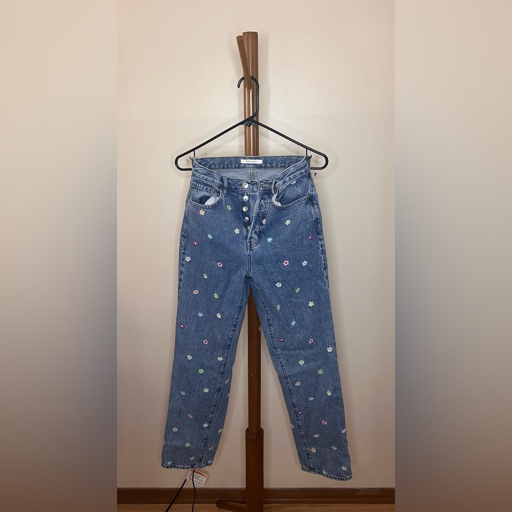 Pacsun Blue High Rise Jeans with Flower Pattern